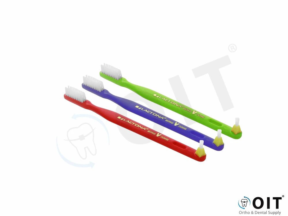 Lactona orthodontie tandenborstel V-vorm 12 stuks, single tuft uiteinde