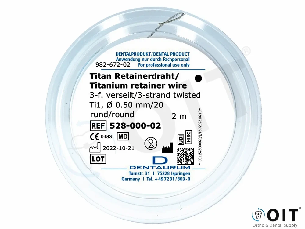 Retentiedraad 0.50 mm, 3 Strand Rol 2m Spool, Nikkelvrij, Titanium Dentaurum