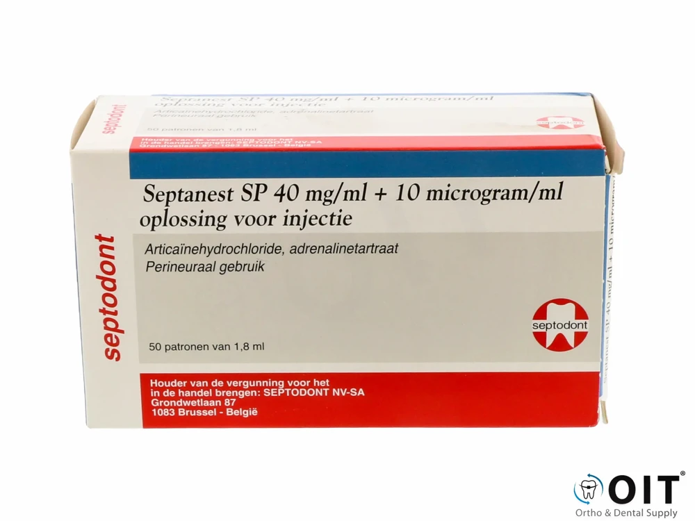 Verdovingsvloeistof Septanest-N 40mg 50x1,8ml Latexvrij Groen